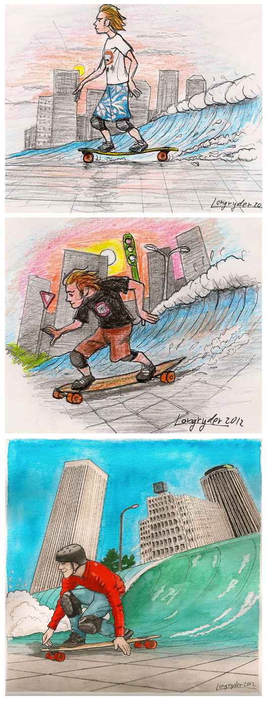 Longboard skate surf in the city